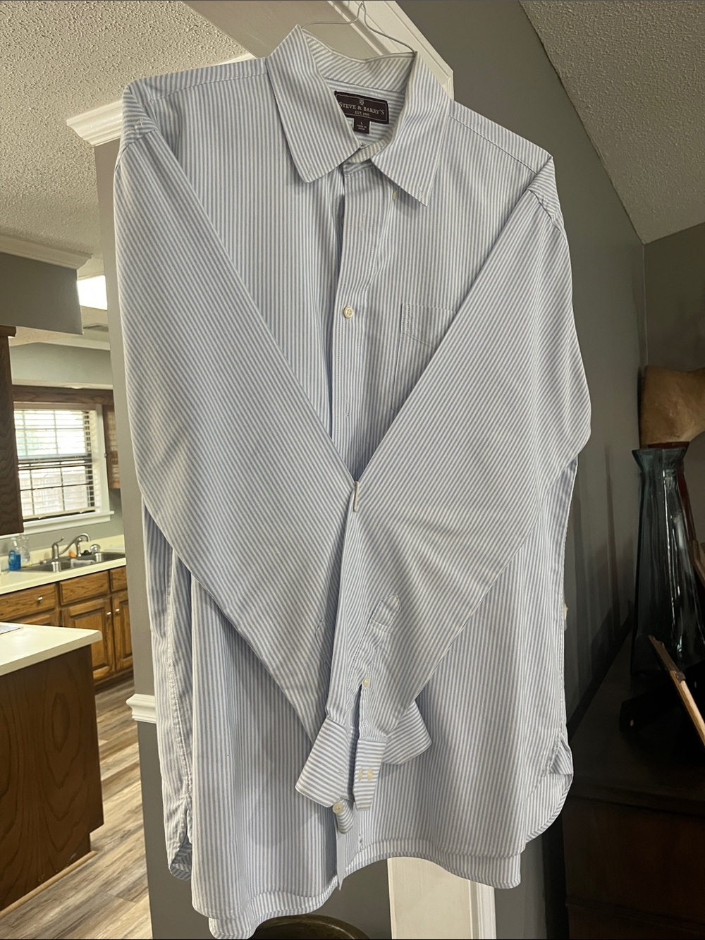 Stafford Men's Blue & White Pinstripe Dress Shirt